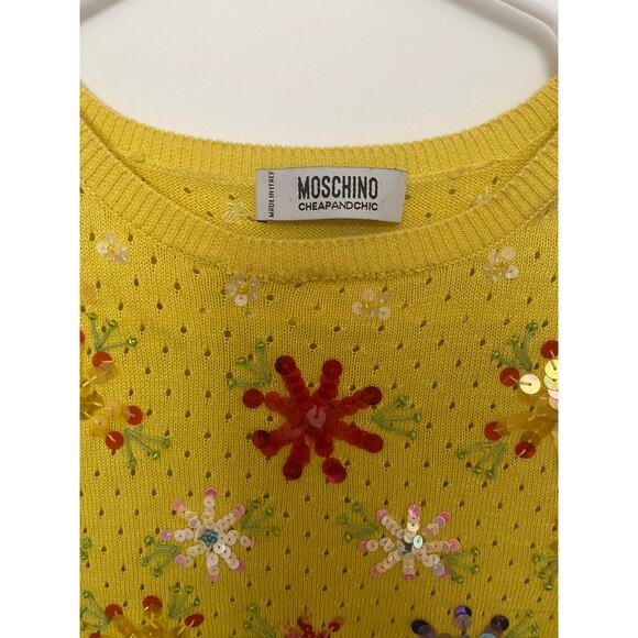Vintage 00’s Moschino Cheap And Chic Yellow Sequined Knit Top - Picture 2 of 5